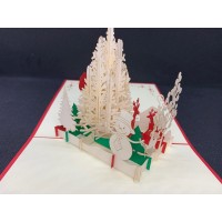 Handmade 3d Pop Up Christmas Xmas Card White Tree Cottage Country Santa Claus Gift Reindeer Snowman Star Papercraft Origami Kirigami Gift Greeting Ornament Decoration